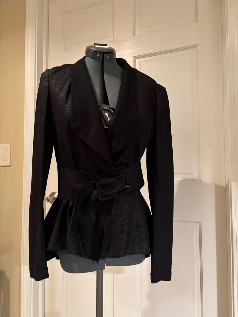 Donna Karan Black Belted Peplum Blazer
